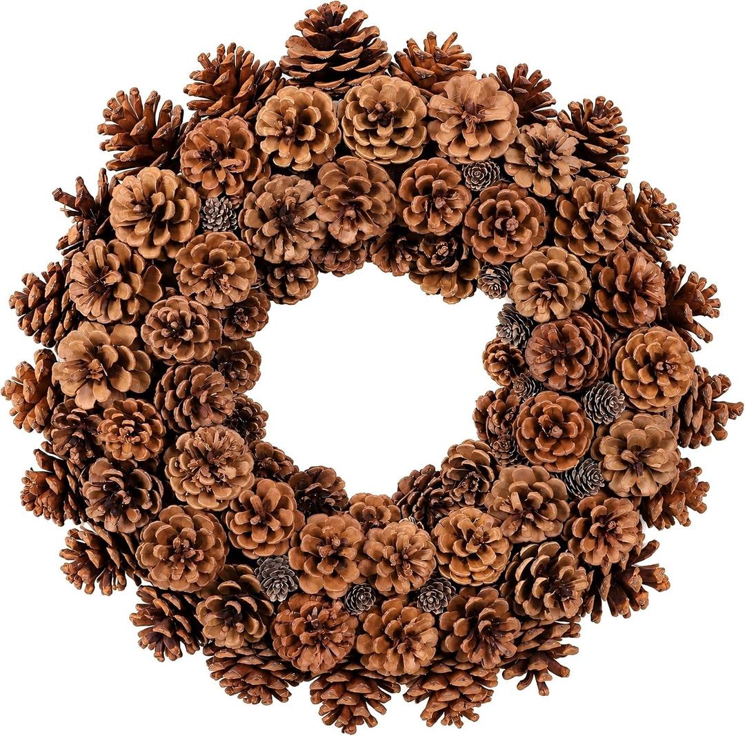 18 Inch Fall Wreath for Front Door Full Artificial Pinecone Wreath