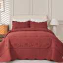 Cmfshape Floral Embroidery Quilt Set,3 Pieces King Quilt Bedding Set,Classic Diamond Pattern Quilts,Ultra Soft Lightweight Reversible Bedspread Coverlets for All Season(Burgundy,102"x90")