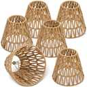 Afcabakila 6 Pcs Rattan Chandelier Shades, Rattan Lampshade with 5.5" Clip-On Fitter, Handwoven Natural Fiber Shade for Pendant & Table Lamps, 5.9" Diameter x 5.5" Height, Light Brown