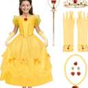 Spooktacular Creations Halloween Kids Yellow Princess Costume, Princess Corwn Dress Up for Girl Toddler Halloween, Birthday (Medium(8-10 yrs))