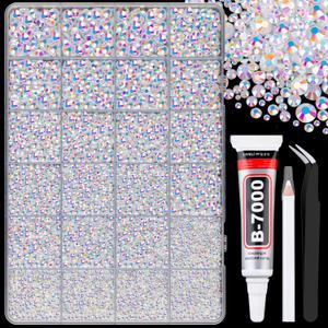 25000Pcs Resin Rhinestones for Crafting, White AB 2-6mm Mixed Sizes Non Hotfix Flatback Gems with 1Pcs Glue, Bedazzling Crystal for DIY Craft Clothing Mugs Tumblers Shoes Fabric Decor Nail Art