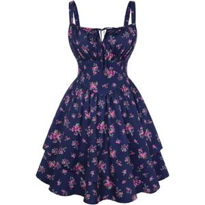Scarlet Darkness Floral Mini Corset Dress for Women Teen 2026 Summer Spring Flowy A-Line Sundress with Pockets S