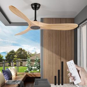 52 Inch Solid Wood 3 Blade No Light Ceiling Fan
28dB quiet DC reversible motor; 5/10/15in interchangeable downrods; 6spd timer remote; sleek no light wood fan for farmhouse