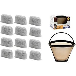 GOLDTONE 8-12 Cup Coffee Filter & Set of 12 Charcoal Water Filters fits Cuisinart Coffee Maker and Brewers. Replaces your CUISINART #4 Cone Reusable Coffee Filter & CUISINART Water Filter