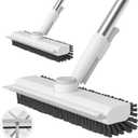 Floor Scrub Brush with Long Handle, 3 in 1 Scrape and Heavy-Duty Stiff Bristle Scrubber Brush for Cleaning Shower Bathroom, Patio, Garage, Kitchen, Wall and Deck (White, 2 Pack)