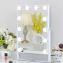FENCHILIN Lighted Makeup Mirror Hollywood Mirror Vanity Makeup Mirror with Light Smart Touch Control 3Colors Dimmable Light Detachable 10X Magnification 360Rotation(White)