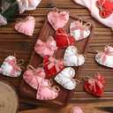 HunnmingRe 24 Pcs Valentine Felt Heart Ornaments for Tree Small Heart Hanging Decorations Valentine Felt Baubles for Home Wedding Party Decor(2.4 Inch,Elegant Style,Red Pink White)