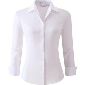 Alex Vando Womens Dress Shirts Wrinkle Free Regular Fit Long Sleeve Stretch Work Shirt (Large)