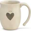 DEMDACO Warm Heart Ivory Stoneware Mom Heart Mug - Meaningful Coffee Mug for Cherished Relationship Reminders - Curved Handle - Comfy Grip - Hand-Thrown - Microwave-Safe