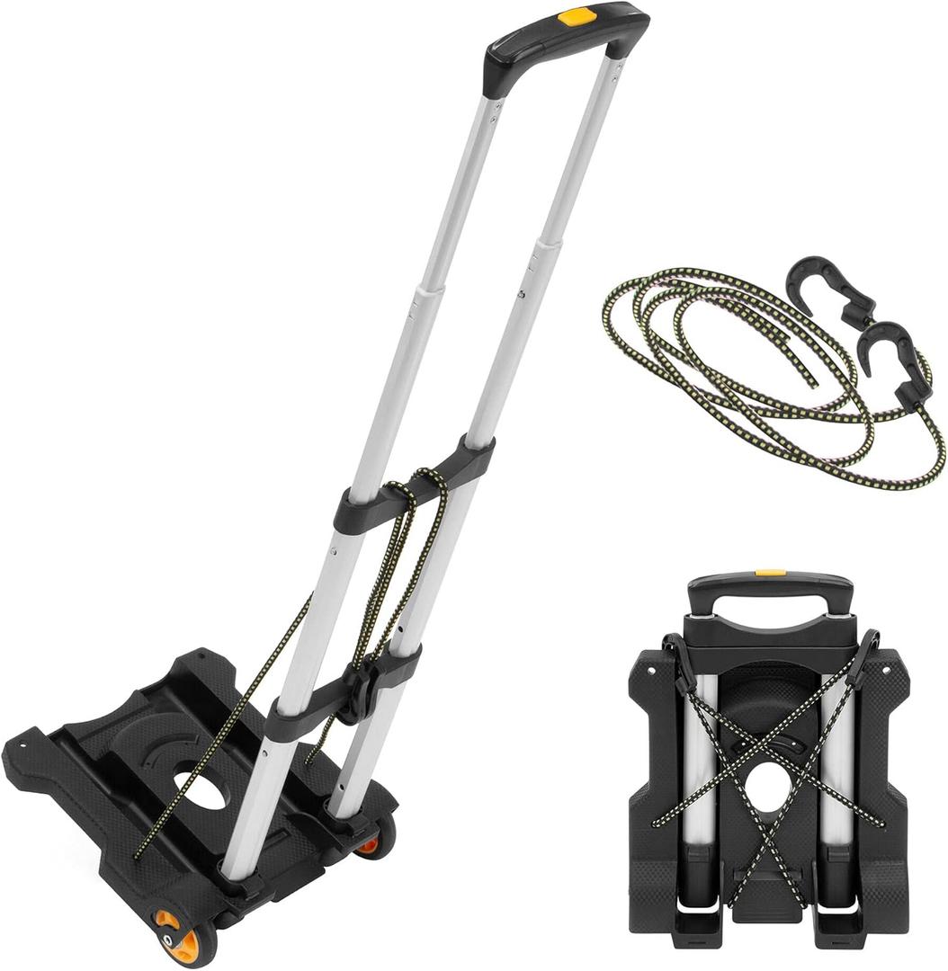 Mount-It! Folding Hand Truck with Wheels, Foldable Luggage Cart Carries 77 lbs, Fits in Carry-On, 3-Height Telescoping Handle, Bungee Cord Included, Portable Hand Cart for Travel, Airport, and Moving