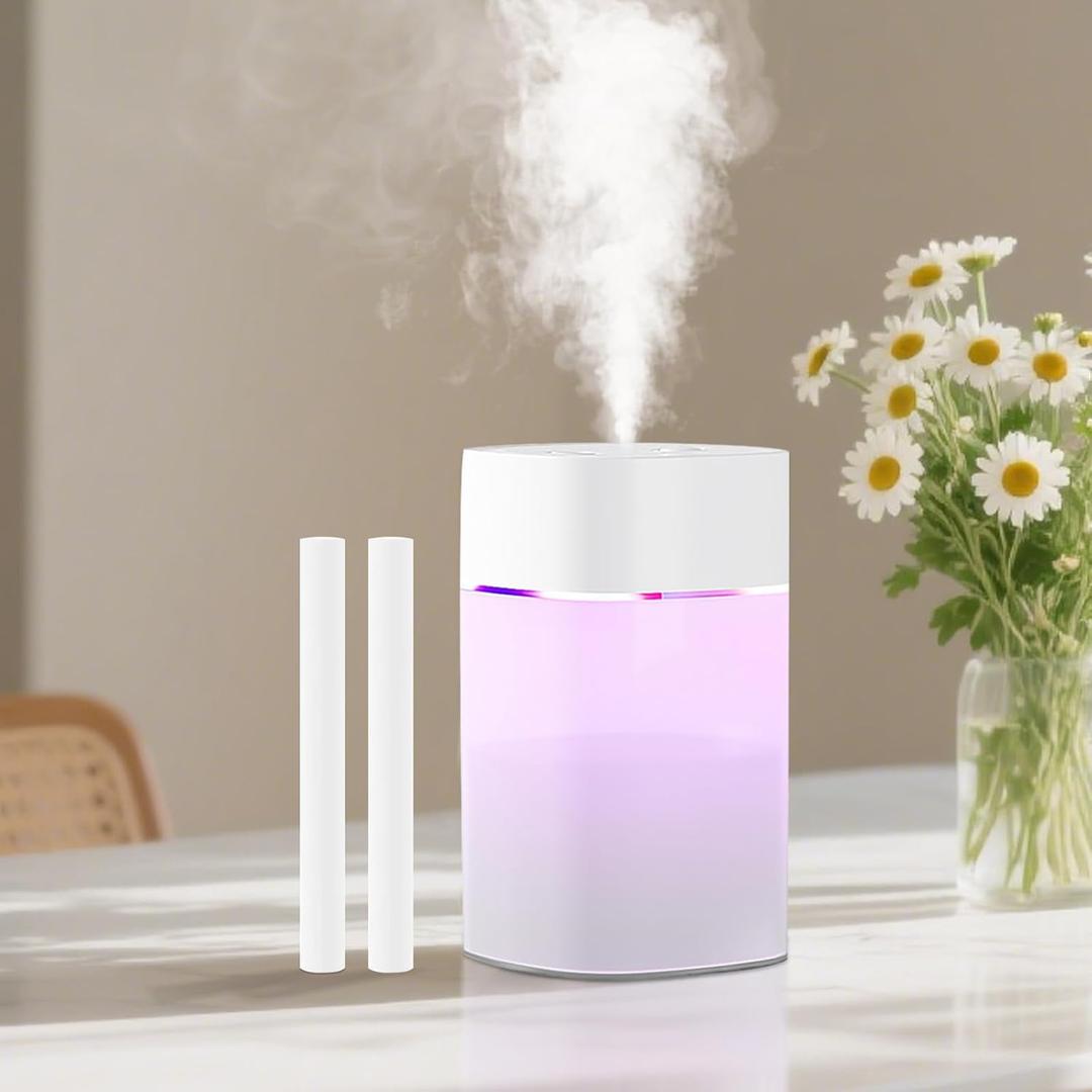 Small Humidifier for Plant, Cool Mist Mini Humidifiers for Bedroom, Desk Personal Humidifiers for Indoor Office Car, Portable Humidifier for Travel -White 400ml