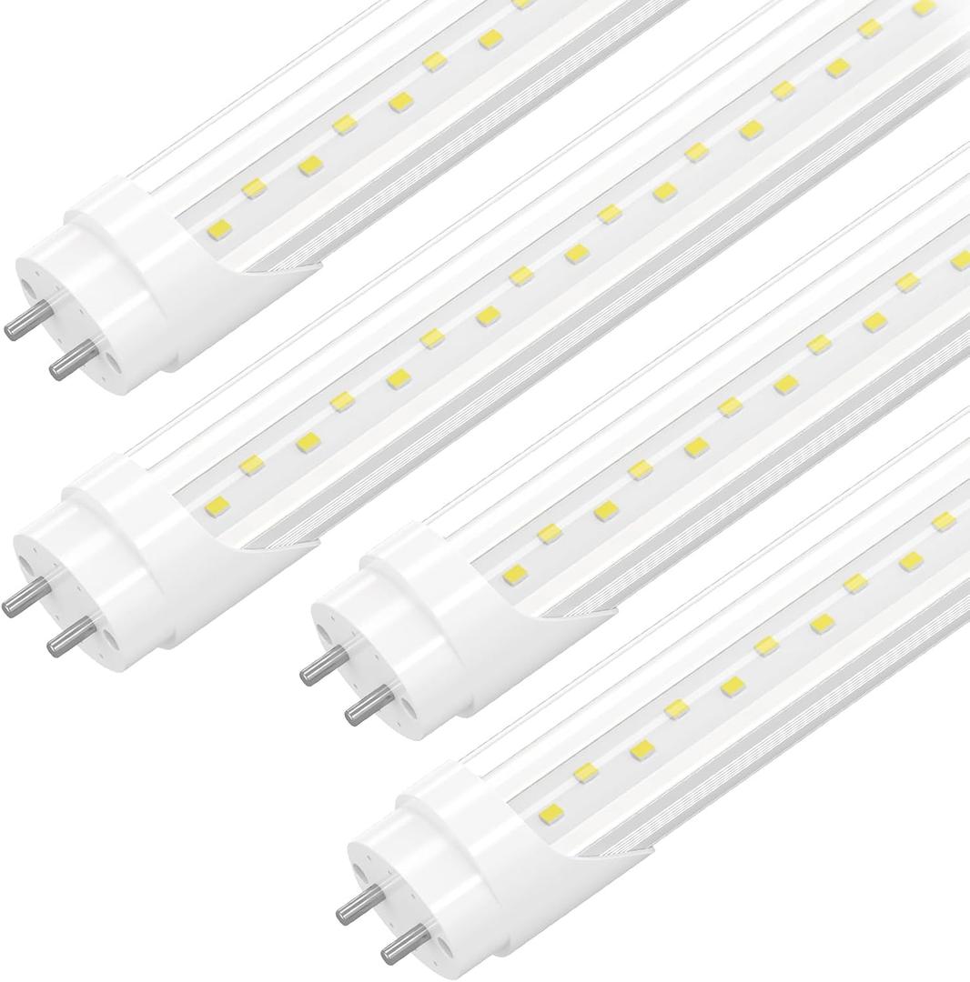 4-Pack T8 LED 4FT Type B Light Bulbs, Ballast Bypass, 4 Foot LED Tube Lights Replacement, 24W 3120LM 6500K for G13, Double Row Lamp Beads, ETL Listed, Dual-Ended, Clear Cover