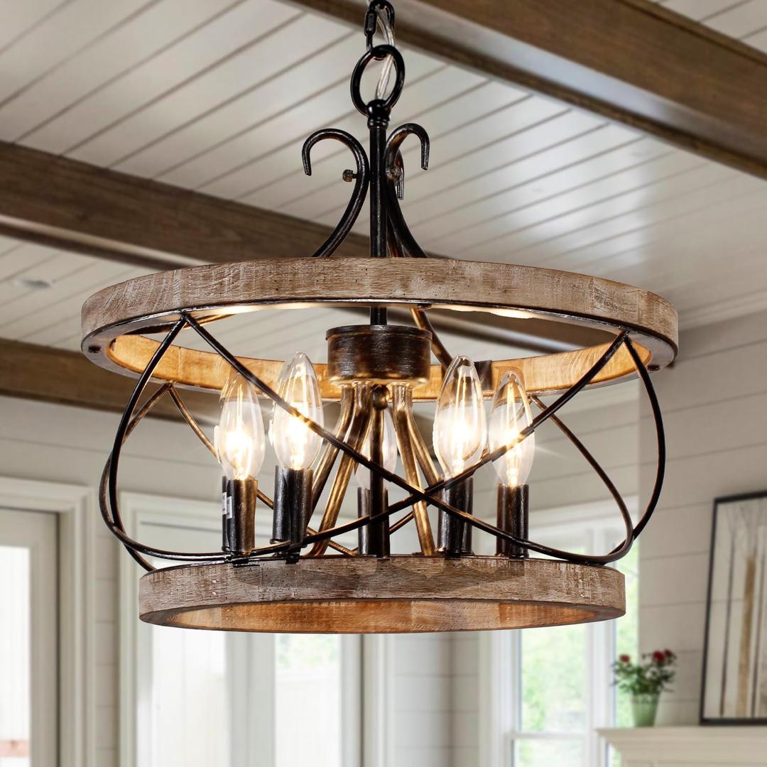 20'' Farmhouse Chandelier, 5-Light Dining Room Light Fixtures Over Table Rustic for Entryway Foyer Bedroom Living Room
