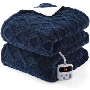 CAROMIO Electric Blanket Full Size - Thick Tufted Sherpa Heated Blanket with 10 Heating Levels and 10 Time Settings, ETL Certified Machine Washable Fast Heating Blanket Full 72"84", Navy Blue