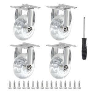 PATIKIL 2 Inch Fixed Caster Wheels, 4 Pcs Clear PU Rigid Caster Wheels Non-Swivel Furniture Wheels 198 Lbs with Screws Screwdriver for Cabinet Workbench Cart Trolley