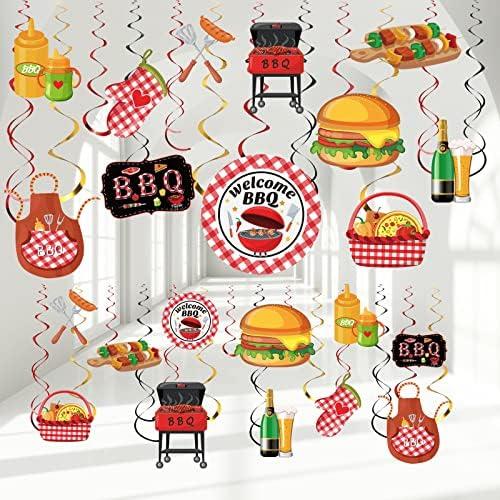 Ireer 52 Pcs Summer Picnic Party Hanging Decor Picnic Birthday Hanging Swirl BBQ Decoration Swirls for Barbecue Decor for Birthday Carnival Summer BBQ Party Supplies Decoration