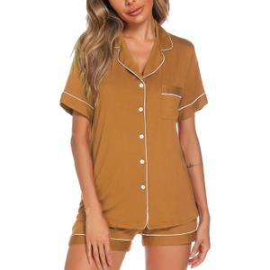 Aamikast Button Up Pajama Set for Women Shorts Short Sleeve Knit Sleepwear 2 Pice Pjs Sets (S)