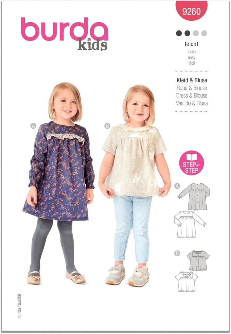 2 x Burda Style X09260BURDA Babies' Sun Dress and Blouse Sewing Pattern Packet, Design Code B9260, Sizes 1M-3 (56-98)