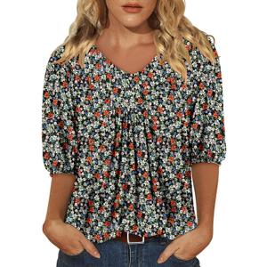 Magritta Womens Puff Half Sleeve Summer Tunic Tops Casual Chest Pleated Shirts Work Blouse for Women Dressy (XX-Large, Amy Whitegarden)