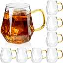 Patelai Glass Coffee Cups with Handle, 10 oz Glass Clear Coffee Mugs for Hot Espresso Liquor, Microwave Safe Tea Cups Glass Set Gift, Diamond Design(8 Pieces)