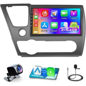 2+64G Screen for Honda Civic 2013-2017 CarPlay Stereo Android 15 Car Radio 9" Touchscreen Android Auto Backup Camera GPS FM RDS DSP 26UI