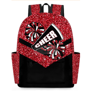 Red Glitter Cheer Kids Backpack for Girls Cheerleader Preschool Toddler Backpack Kindergarten Nursery Bookbag Travel Children Lightweight School Bag