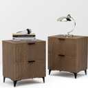 Chilihom Nightstand with 2 Drawers Night Stand with Fluted Panel, Modern Bedside Table for Bedroom, Wood End Table Side Table Small Storage Cabinet, Brown