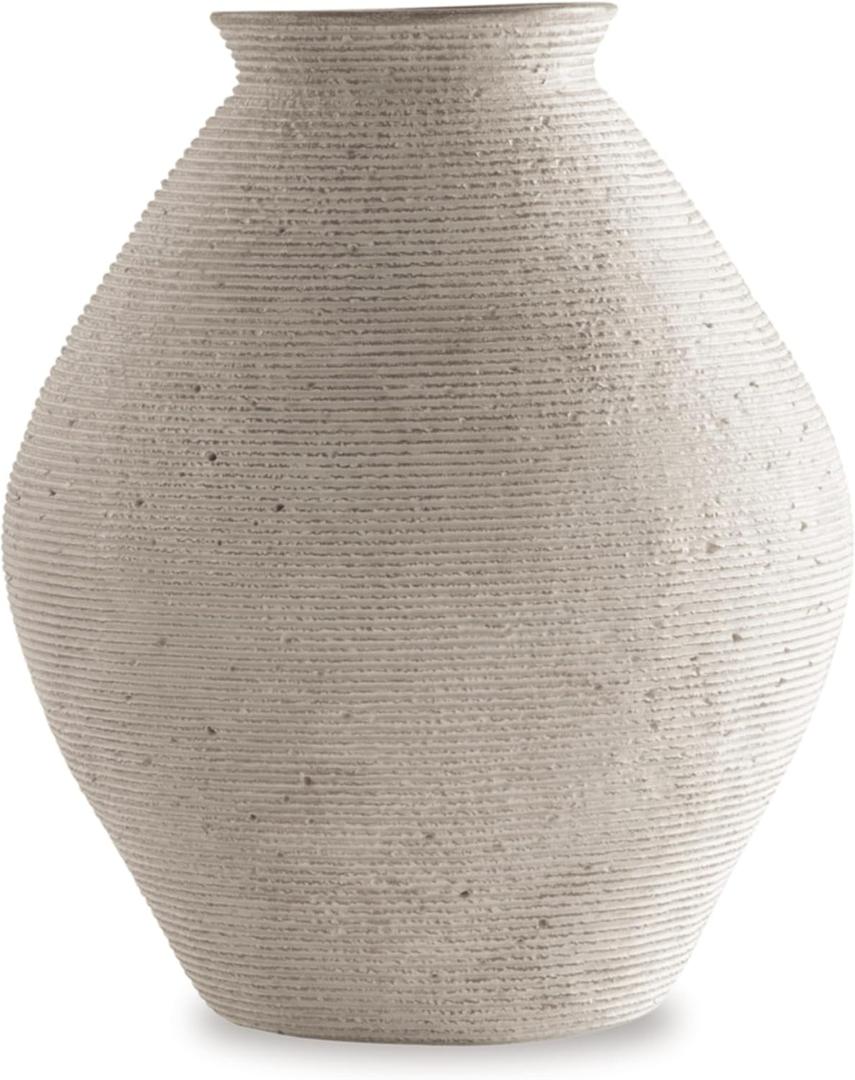 Signature Design by Ashley Hannela 12" Modern Distressed Polyresin Vase, Antique Tan