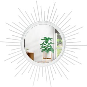 Sunburst Wall Mirror Spoked Home Circle Wall Art Mirror Classic Metal Modern Hanging Mirror, Decor Living Room Bathroom Bedroom Entryway Vanity Office Hallway Housewarming Large 16" White