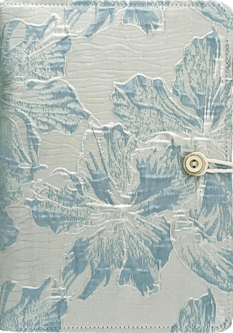 ipoul Blue Notebook, Refillable Journal, A5 Binder 6 Ring, Ruled Notebook, Lined Paper, Embroidery Fabric Cover, 6"x8", Budget Binder, Planner Binder, Travel Diary, Journal for Women, Lily Flower