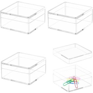KissYou Acrylic Box Clear Display Boxes with Lids 4 Packs Square Cube Jewelry Storage Box Graduation Wedding Birthday Party Candy Boxes