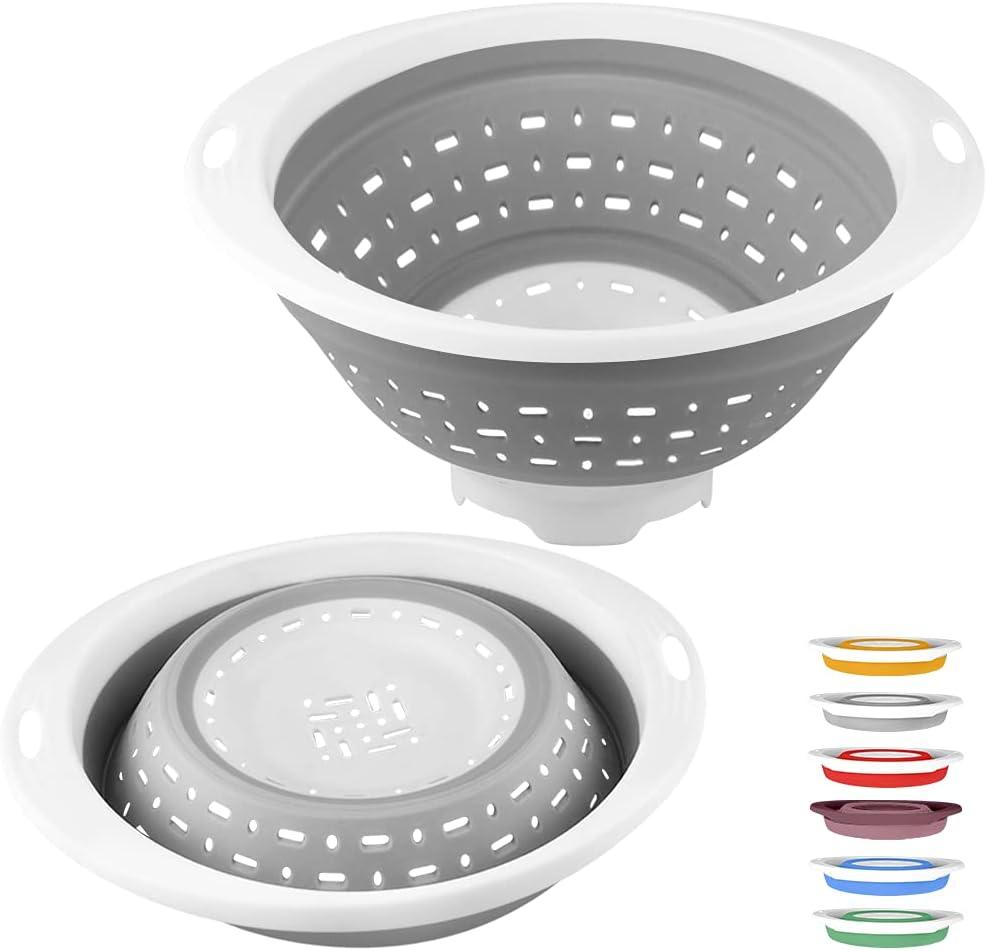 QiMH Collapsible Colander and Strainer, 5 Quart(1.25 gal), Heavey Duty Kitchen Drainer Basket for Pasta, Veggies and Fruits, New Home Apartment Essentials (Light Grey)