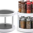 2 Pack, 2 Tier 10" Turntable Lazy Susan Spice Organizer - Rotating Seasoning Rack Spinner for Pantry Cabinet Kitchen Countertop, Table Top Organizing - Multiuse Two Tier Rotating Organization Rack