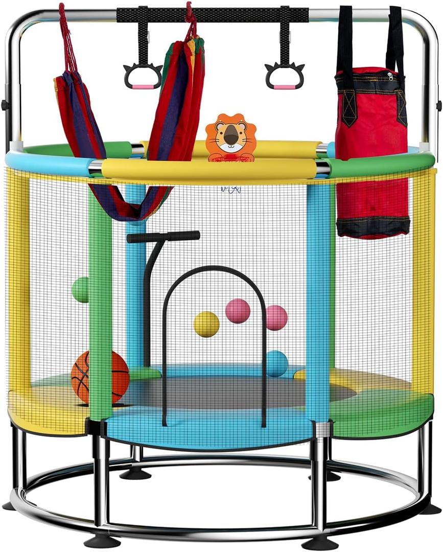55" Trampoline for Kids，Indoor&Outdoor Toddler Trampoline | Supports 440 lbs, indoor and outdoor kids' trampoline, steel springs，anti-tilt stability, adjustable gymnastics bar