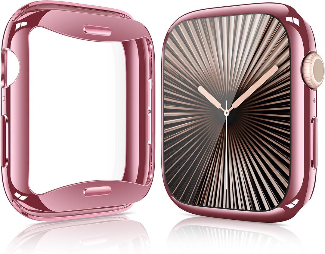 [2 Pack] JULK 46mm Pink Case with Screen Protector for New Apple Watch 11 (2025), Slim Guard Bumper, Full Coverage Soft TPU Protective Cover for iWatch Series 11/10 46mm (1 Pink + 1 Transparent)