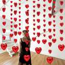 6 Pcs 4.9 ft Red Disco Heart Garland Decorations 3D Disco Heart Garland Mirror Glitter Hanging Banner Backdrop Reflective Decor for Wedding Birthday Bridal Shower Anniversary Party Decor