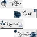 4 Pieces Rustic Farmhouse Bathroom Wall Decor - Relax Soak Unwind Breathe Wood Hanging Sign for Home Spa and Laundry (Dark Blue)