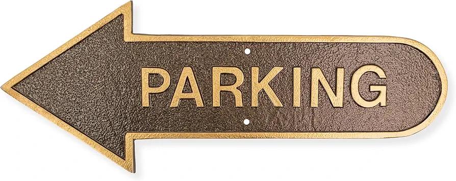 Montague Metal Products 6" x 15.5" Left Arrow Parking Statement Plaque Sign - Hammered Bronze