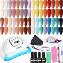 JODSONE 36 Pcs Gel Nail Polish Kit with U V Light of 32 Color Gel Polish Nail Collections Base and Top Glitter Coat Manicure Tools