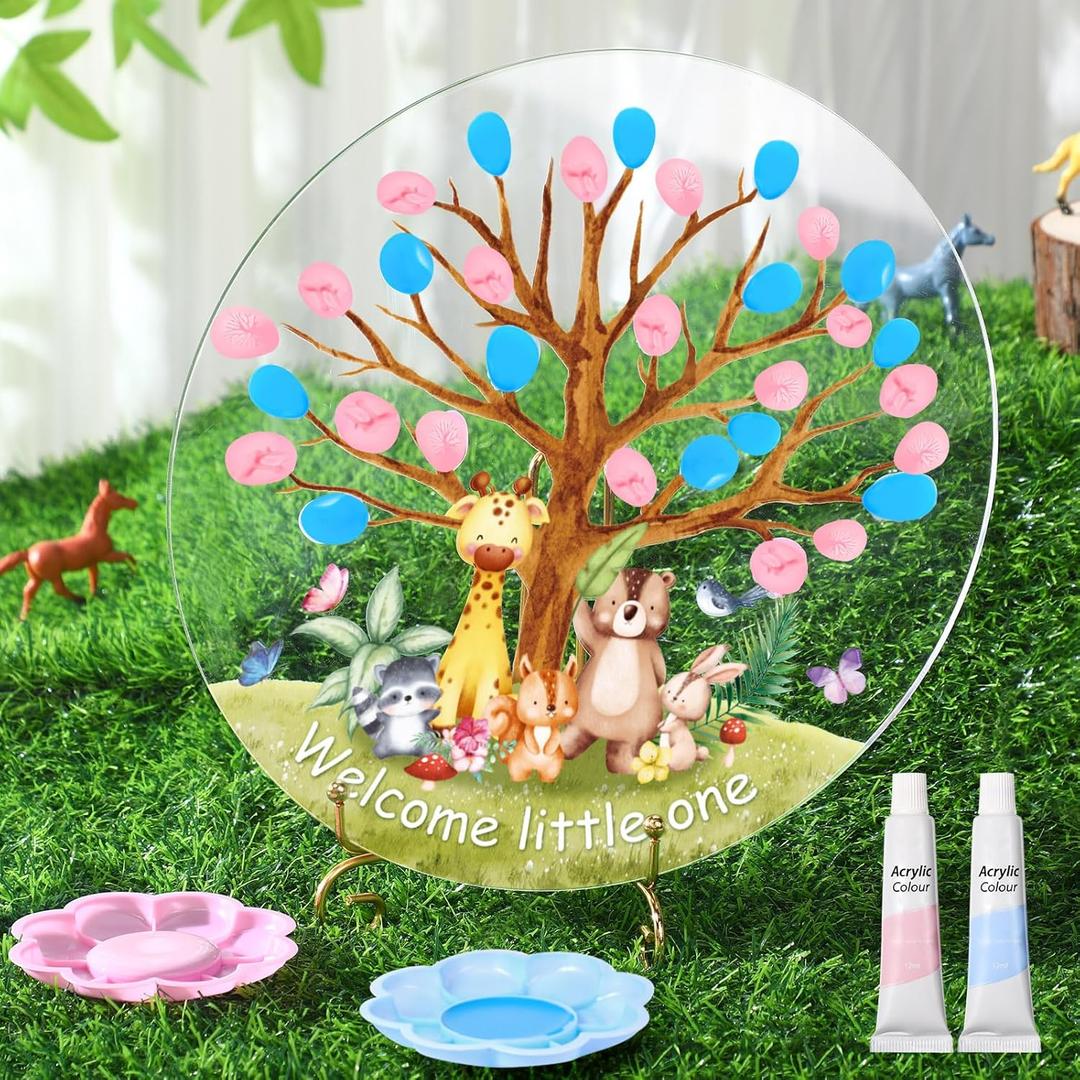 Pasimy Gender Reveal Fingerprint Tree Boy or Girl Party Ideas Baby Shower Guest Book Party Game Gender Reveal Party Supplies for Baby Shower He or She Party Keepsake(Animal)