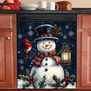 Snowman Cardinal Hello Winter Magnetic Dishwasher Cover,Snowflake Christmas Dishwasher Magnet Cover Decal for Front Panel,Dishwasher Sticker Refrigerator Magnets,Appliance Wrap Skin (0913-qtjy-sticker2-7)