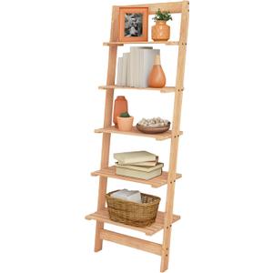 5-Tier Ladder Shelf - 50-Inch Narrow Leaning Bookshelf - Wooden Bookcase for Living Room, Bathroom, Kitchen, Office, or Bedroom Furniture by Lavish Home (Oak)