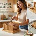Bamboo Bread Slicer for Homemade Bread, Adjustable with Foldable Slicing Guide & Crumb Tray, Even Slicing for Sourdough Loaf, Sandwich Bread, Bagels & Cakes, Kitchen Baking Gadget