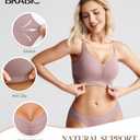 BRABIC Wireless Bras for Women Full Coverage Comfortable No Underwire Everyday Bras Comfort V Neck Push Up Bralettes (Beige, S)