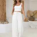 UMIPUBO Womens Linen Pants High Waisted Wide Leg Trousers Summer Palazzo Casual Pant Flowy Drawstring Beach Pants (White, S)