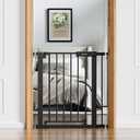 BABELIO Baby Gate for Doorways and Stairs, 26-31" Pet Gate with Wide Walk Thru Door and Lock Indicator, No Drill Pressure Mounted Safety Gate with Double Lock and Self-Closing, Black