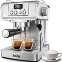 Espresso Machine 20 Bar with LCD Display, 60oz Water Tank, Dual Cup Coffee Maker with 266F Steam Milk Frother, Stainless Steel Coffee Machine for Cappuccino & Latte  Compact & Easy to Use
