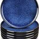 vicrays Ceramic Dinner Plates Set - Porcelain 10 Inch Flat Steak Pasta Pizza Plate Home Party Restaurant Plate Scratch Resistant Microwave Oven and Dishwasher Safe Set of 6 Blue