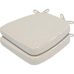 AAAAAcessories D-Shaped Chair Cushions, 2" Thick Dining Chair Pads with Ties and Removable, Machine-Washable Cover, 17" x 16", Set of 2, Natural Sand Pinstripe
