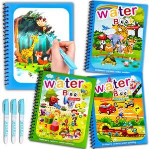 AIR Water Coloring Books for Toddlers, Reusable Water Doodle Book Toys, Mess-Free Coloring Book, Toddler Toys & Activities for Girls Boy Easter Gift for 1 2 3 4 5 + Year Old (3 Pack) (Blue)